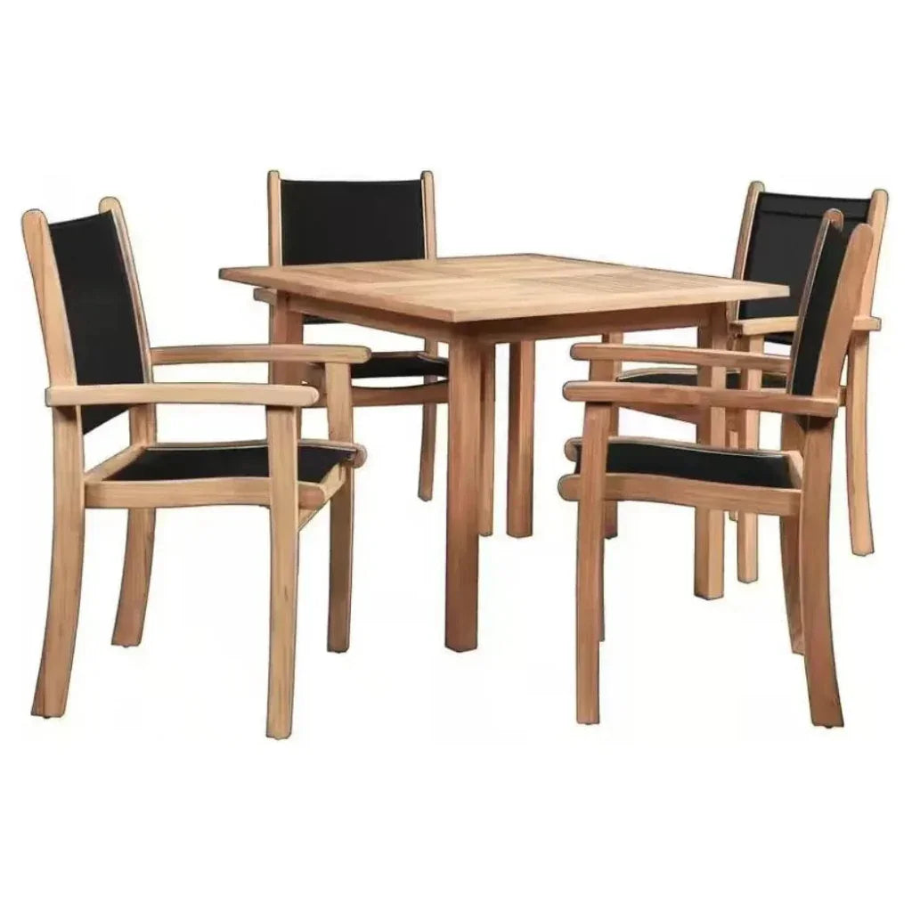 HiTeak Pearl 5PC Square Outdoor Dining Set Stacking Chairs