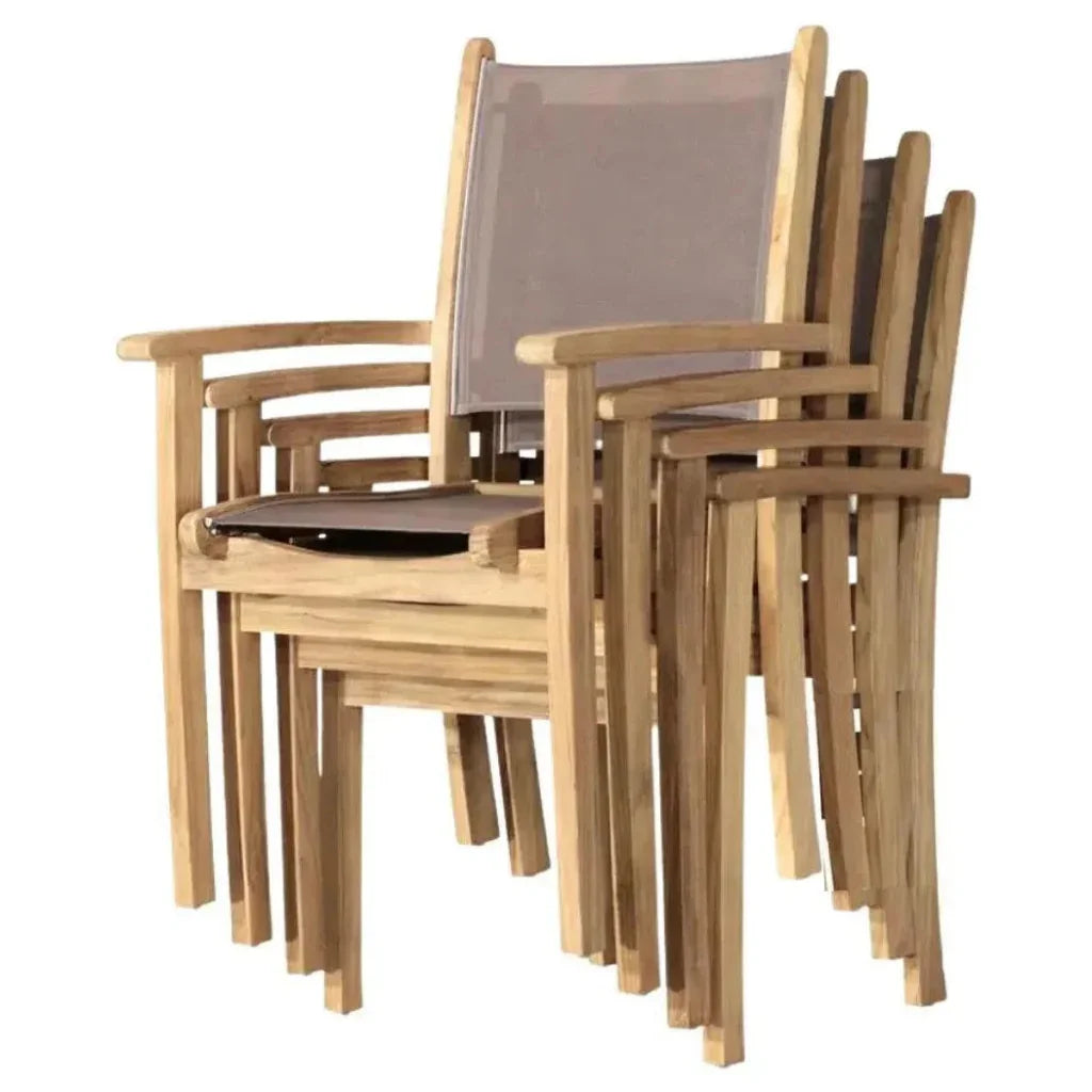Pearl Stacking Teak Outdoor Dining Armchair 4PC - LOOMLAN - HiTeak - Outdoor Dining Chairs
