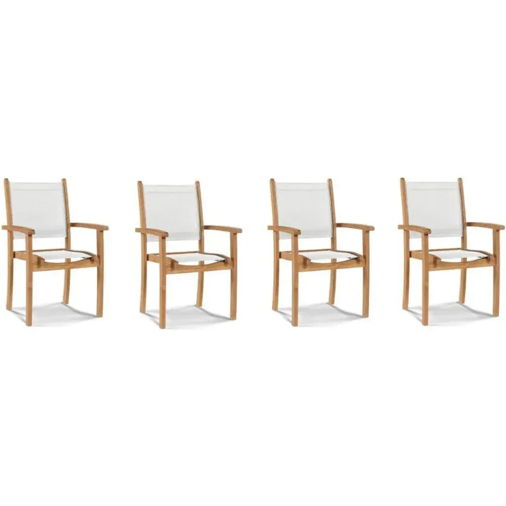 Pearl Stacking Teak Outdoor Dining Armchair 4PC - LOOMLAN - HiTeak - Outdoor Dining Chairs