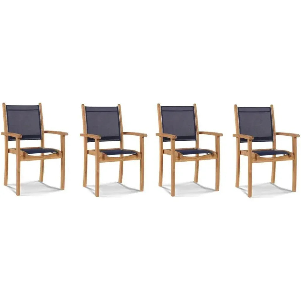 Pearl Stacking Teak Outdoor Dining Armchair 4PC - LOOMLAN - HiTeak - Outdoor Dining Chairs