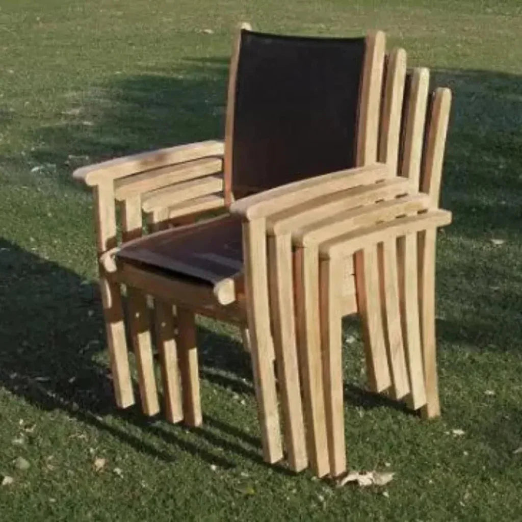Pearl Stacking Teak Outdoor Dining Armchair 4PC - LOOMLAN - HiTeak - Outdoor Dining Chairs