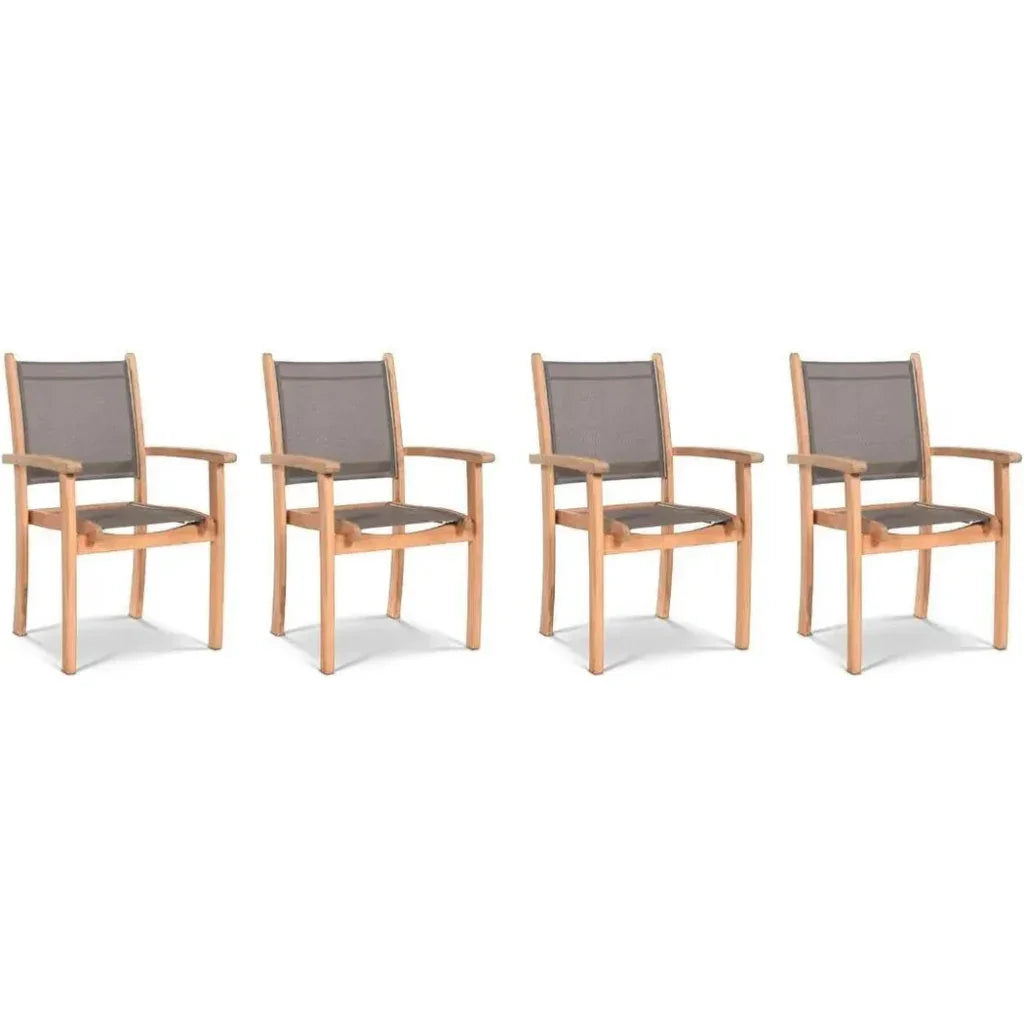 Pearl Stacking Teak Outdoor Dining Armchair 4PC - LOOMLAN - HiTeak - Outdoor Dining Chairs