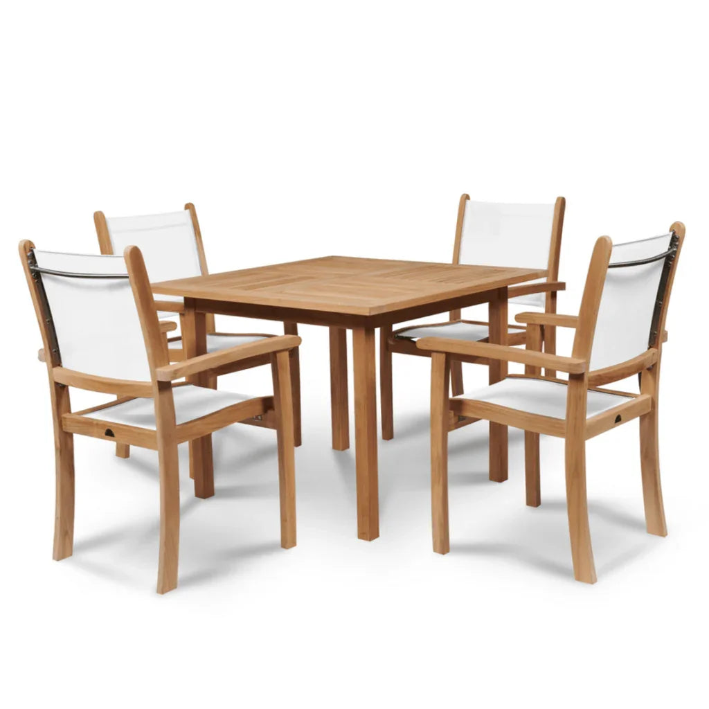 Pearl Teak Patio Square Dining Set 5PC - LOOMLAN - HiTeak - Outdoor Dining Sets