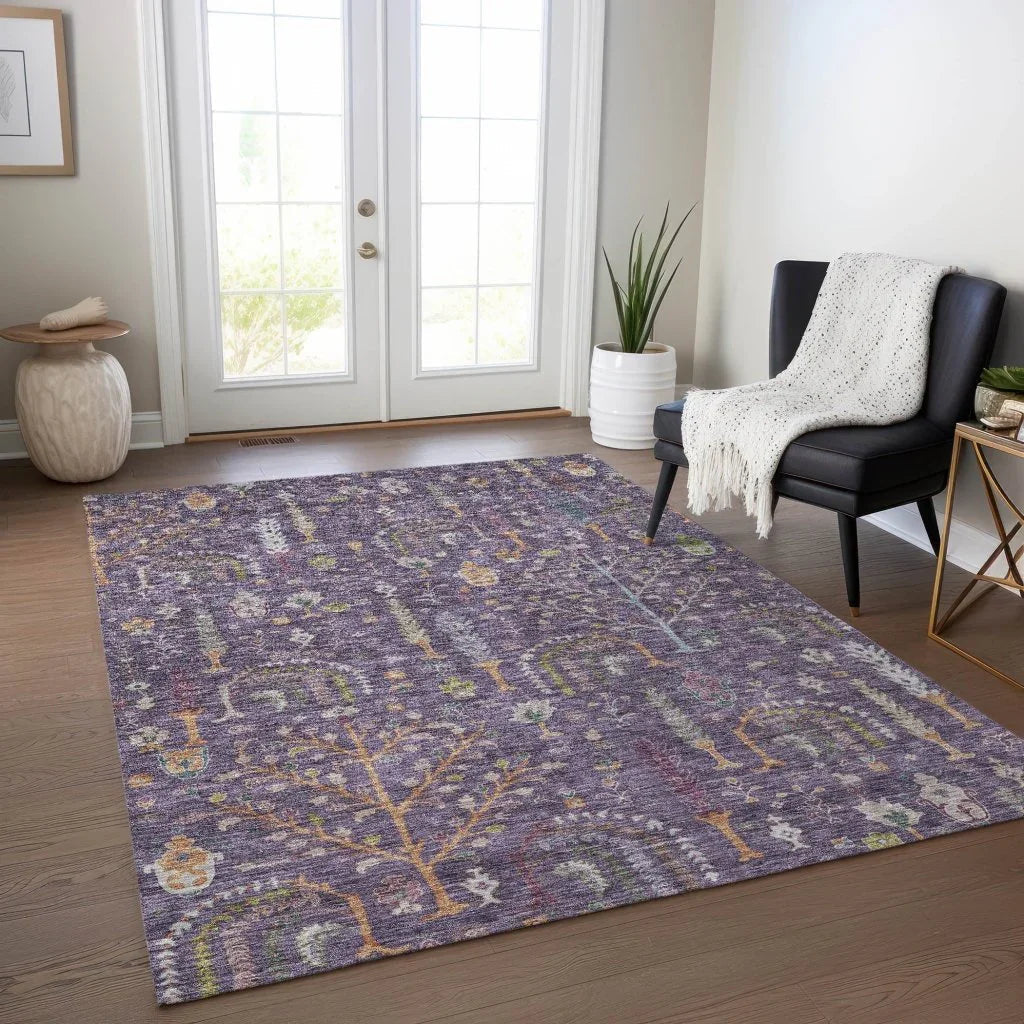 LOOMLAN Rugs Percy Purple Washable Indoor-Outdoor Rug