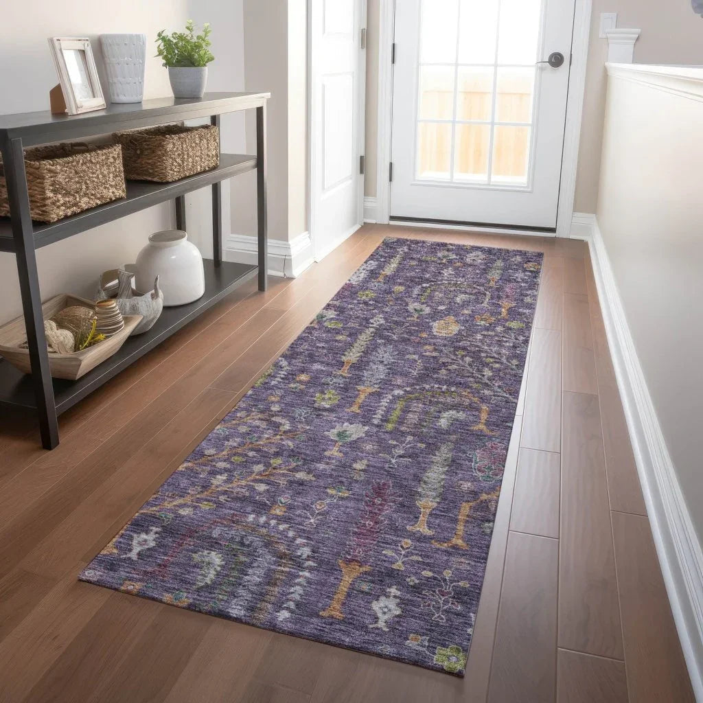 LOOMLAN Rugs Percy Purple Washable Indoor-Outdoor Rug