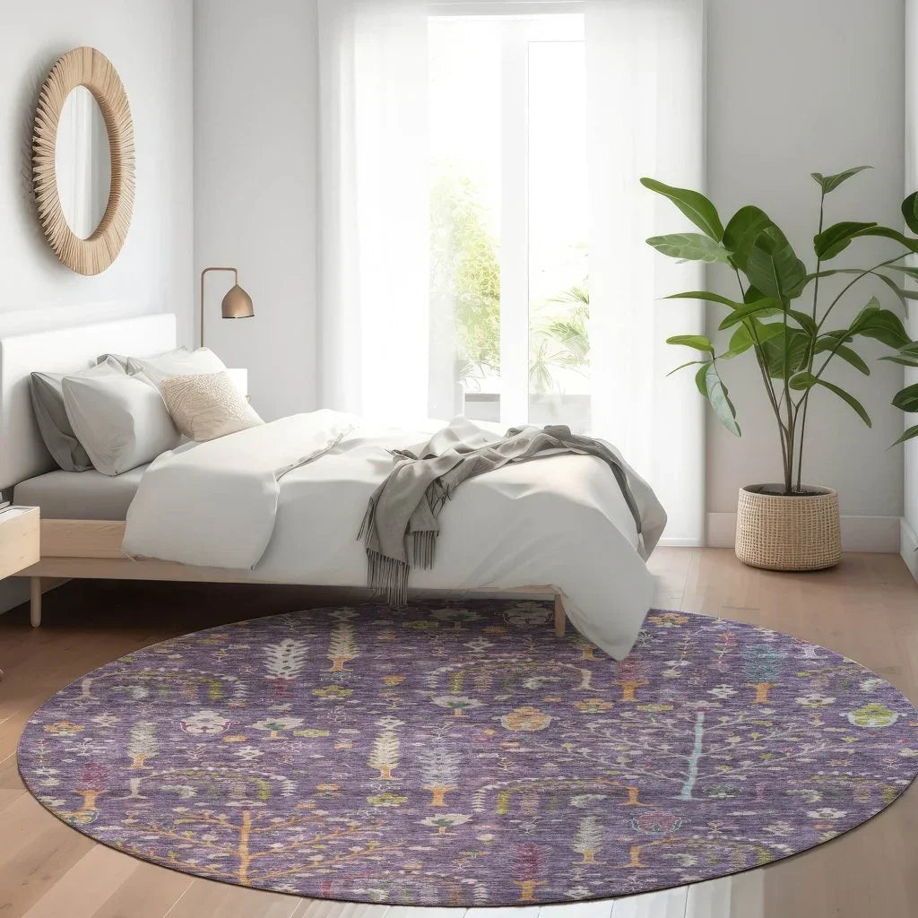 LOOMLAN Rugs Percy Purple Washable Indoor-Outdoor Rug