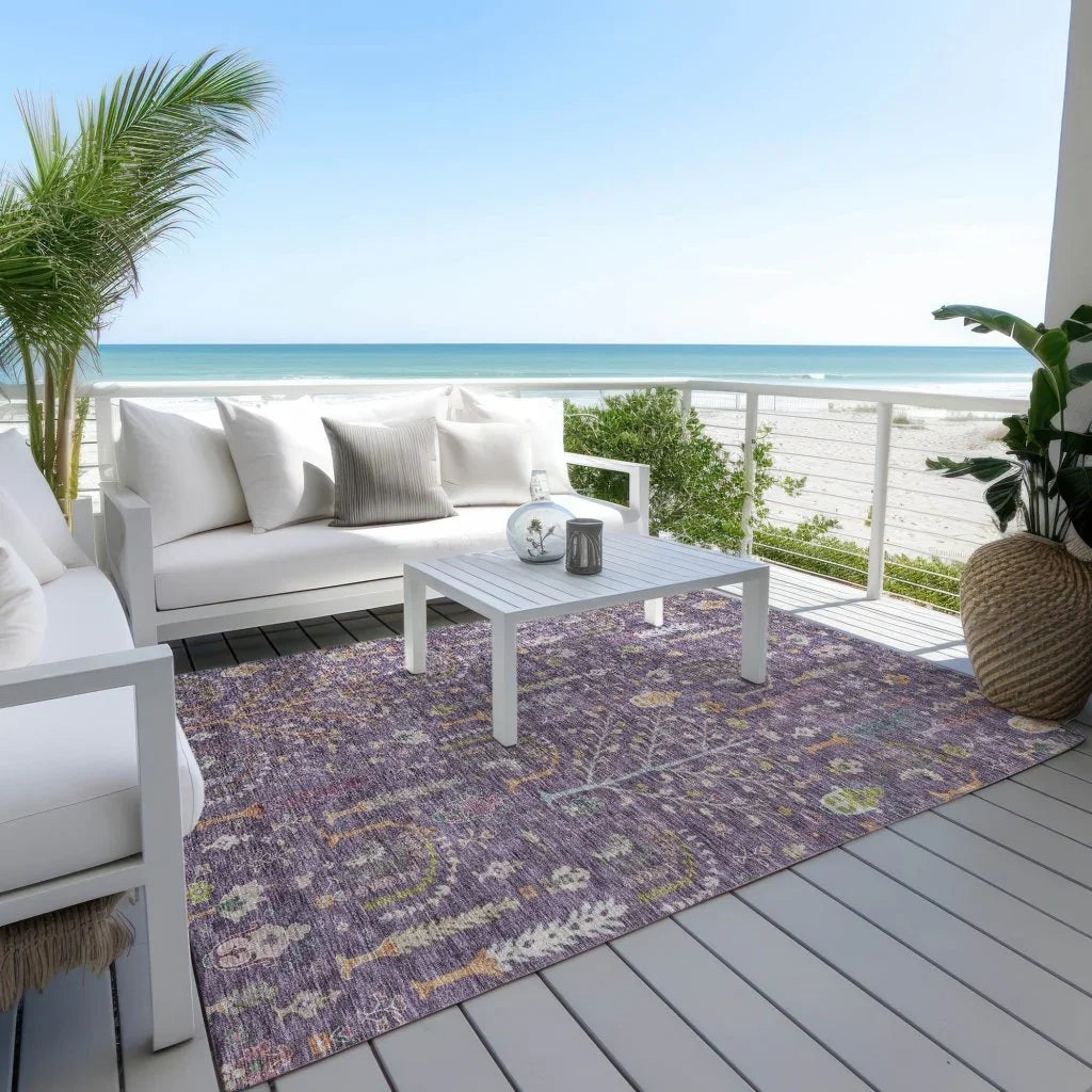LOOMLAN Rugs Percy Purple Washable Indoor-Outdoor Rug