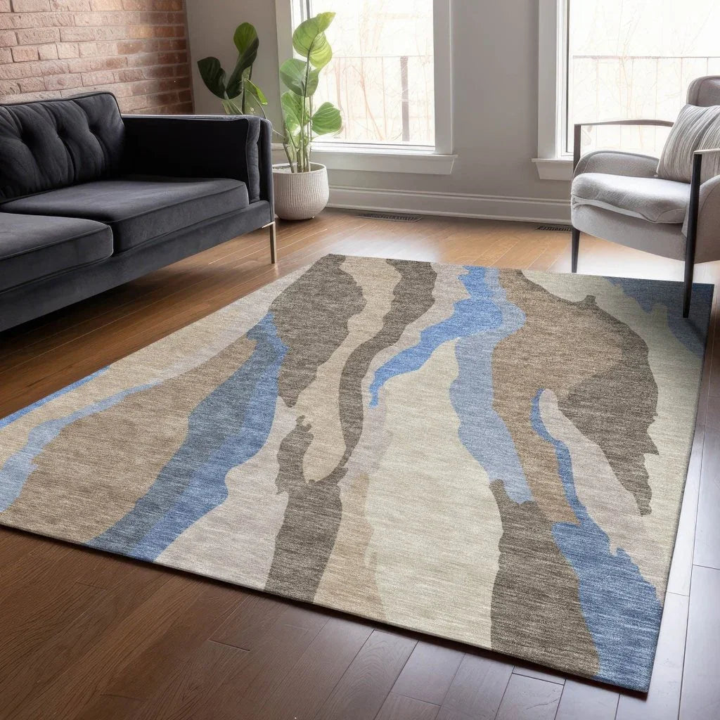 LOOMLAN Rugs Petala Brown Washable Indoor-Outdoor Rug