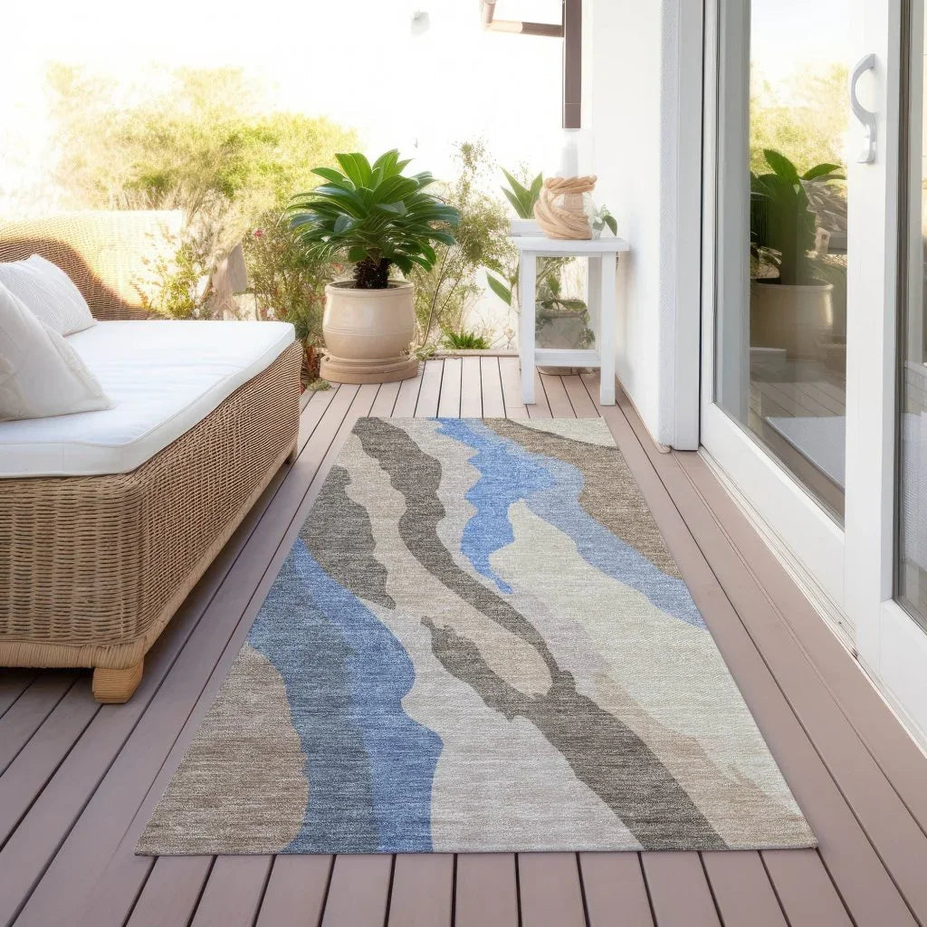 LOOMLAN Rugs Petala Brown Washable Indoor-Outdoor Rug