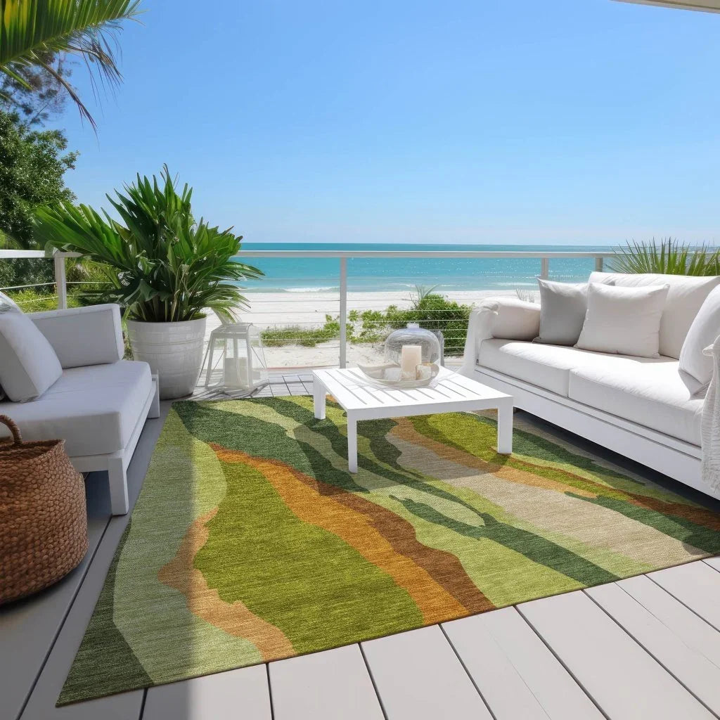 LOOMLAN Rugs Petala Green Washable Indoor-Outdoor Rug
