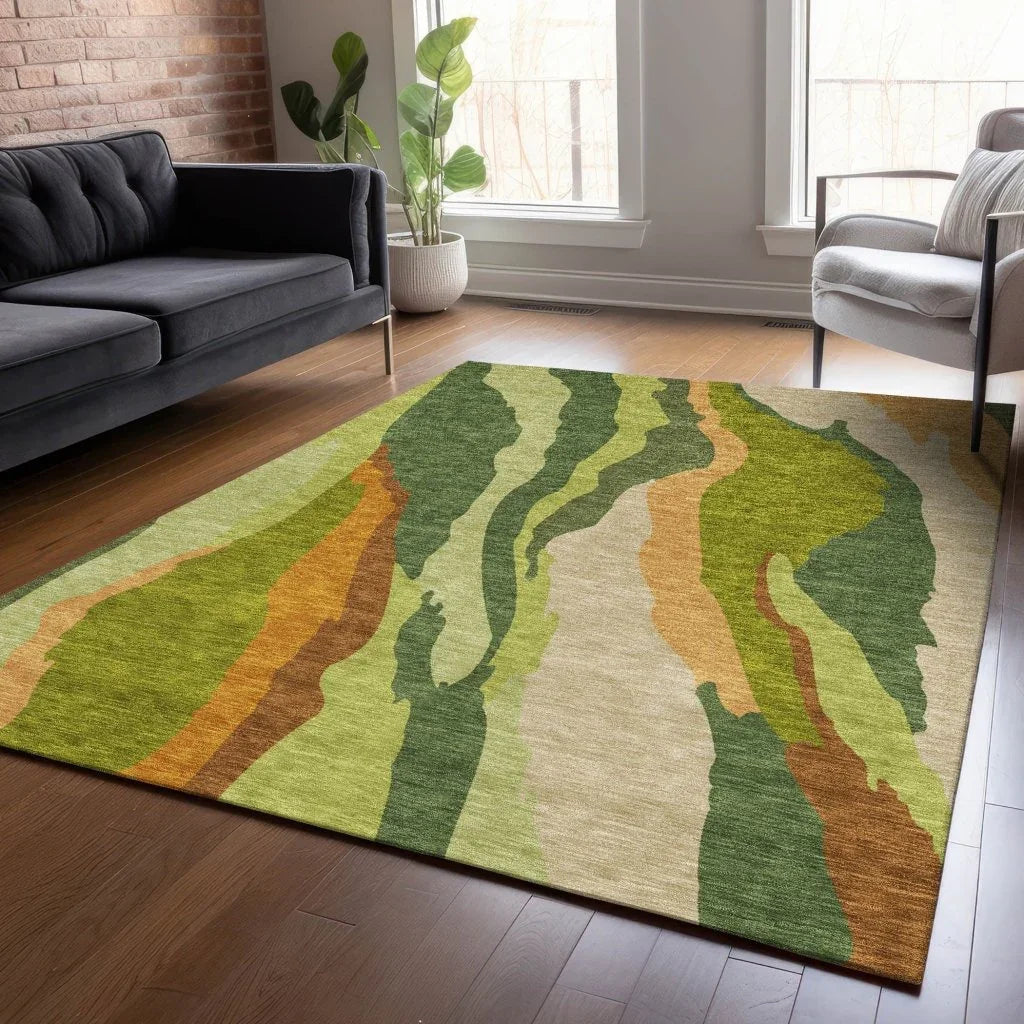 LOOMLAN Rugs Petala Green Washable Indoor-Outdoor Rug
