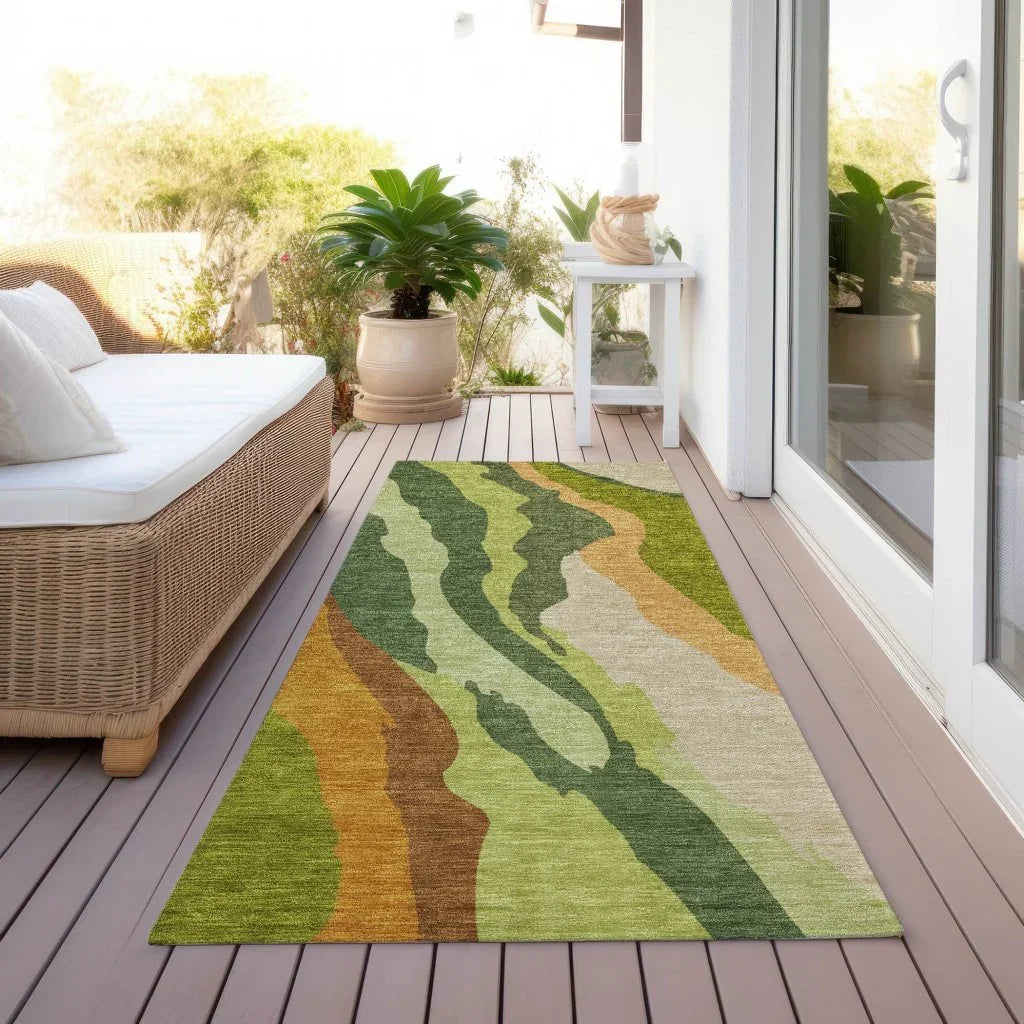 LOOMLAN Rugs Petala Green Washable Indoor-Outdoor Rug