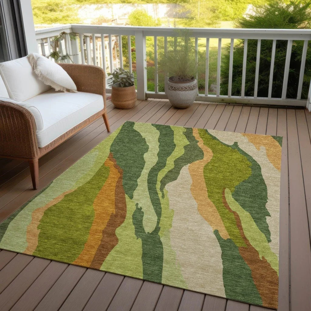 LOOMLAN Rugs Petala Green Washable Indoor-Outdoor Rug
