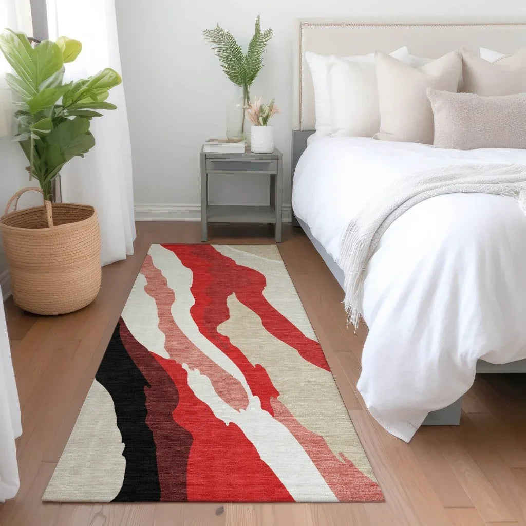 LOOMLAN Rugs Petala Red Washable Indoor-Outdoor Rug