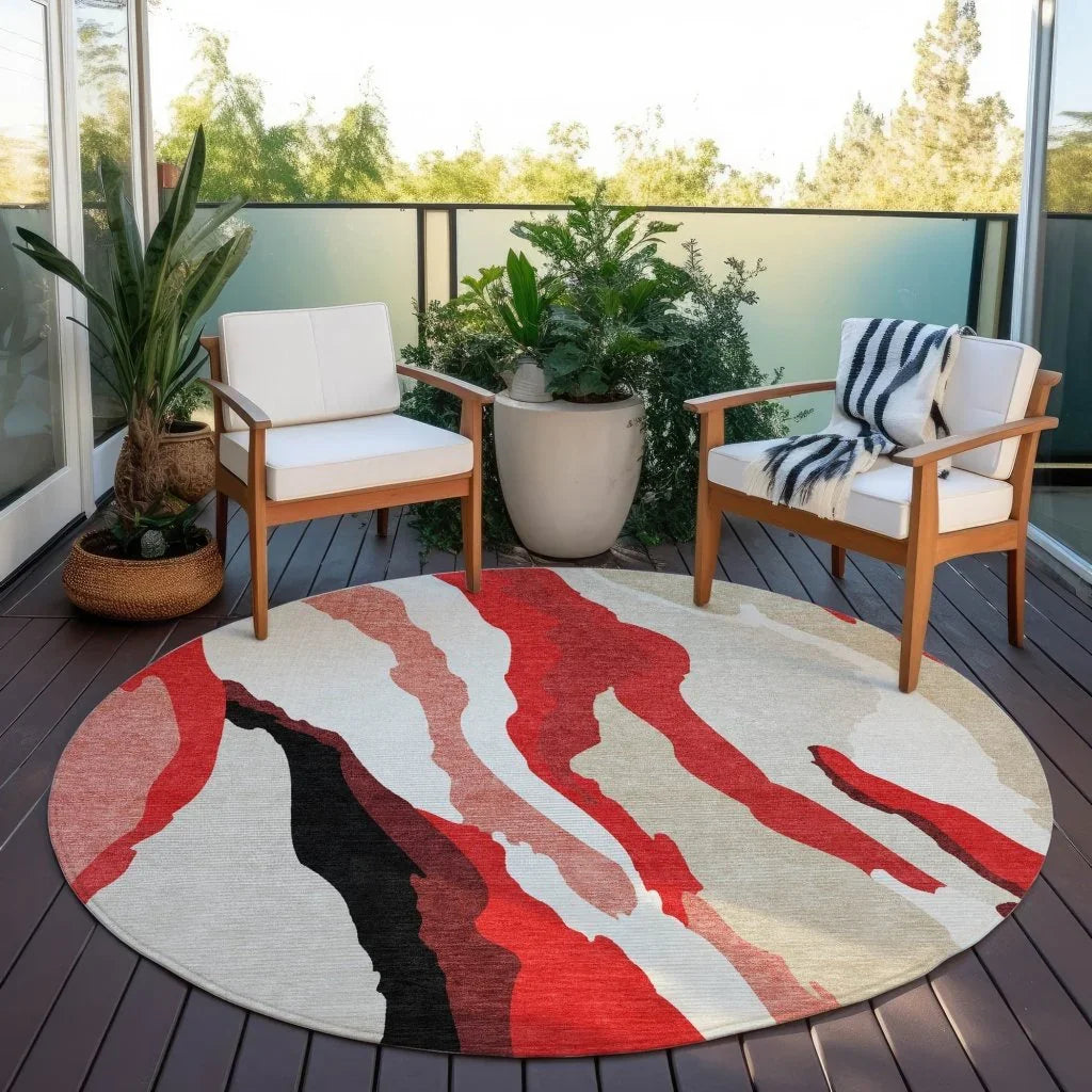 LOOMLAN Rugs Petala Red Washable Indoor-Outdoor Rug