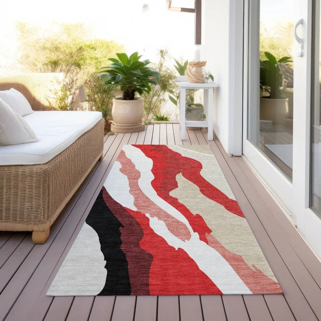 LOOMLAN Rugs Petala Red Washable Indoor-Outdoor Rug