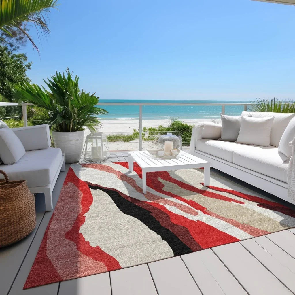 LOOMLAN Rugs Petala Red Washable Indoor-Outdoor Rug