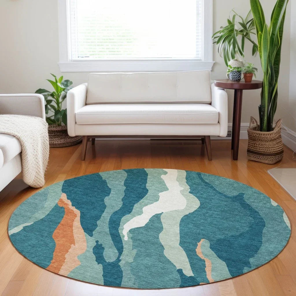 LOOMLAN Rugs Petala Teal Washable Indoor-Outdoor Rug