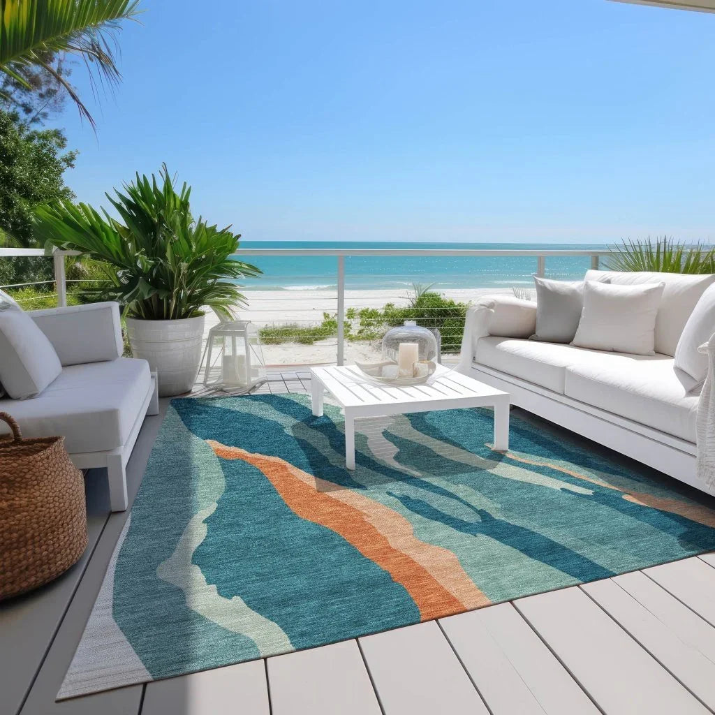 LOOMLAN Rugs Petala Teal Washable Indoor-Outdoor Rug