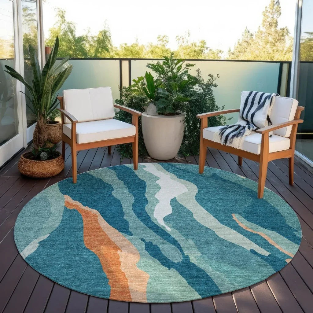 LOOMLAN Rugs Petala Teal Washable Indoor-Outdoor Rug