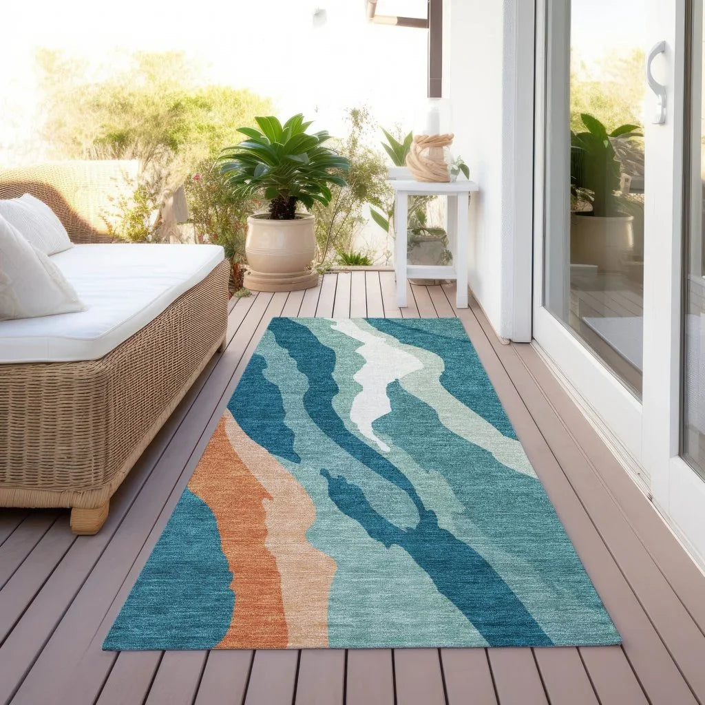 LOOMLAN Rugs Petala Teal Washable Indoor-Outdoor Rug