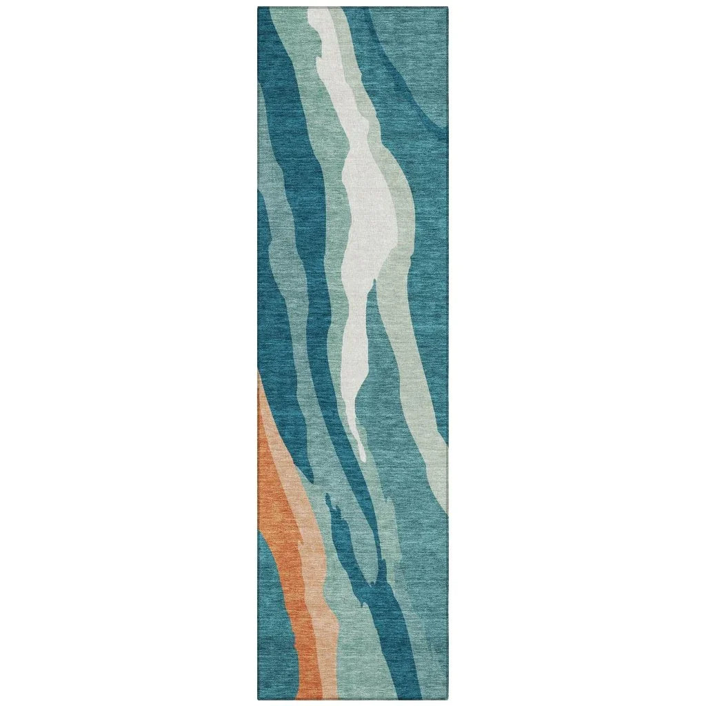 LOOMLAN Rugs Petala Teal Washable Indoor-Outdoor Rug