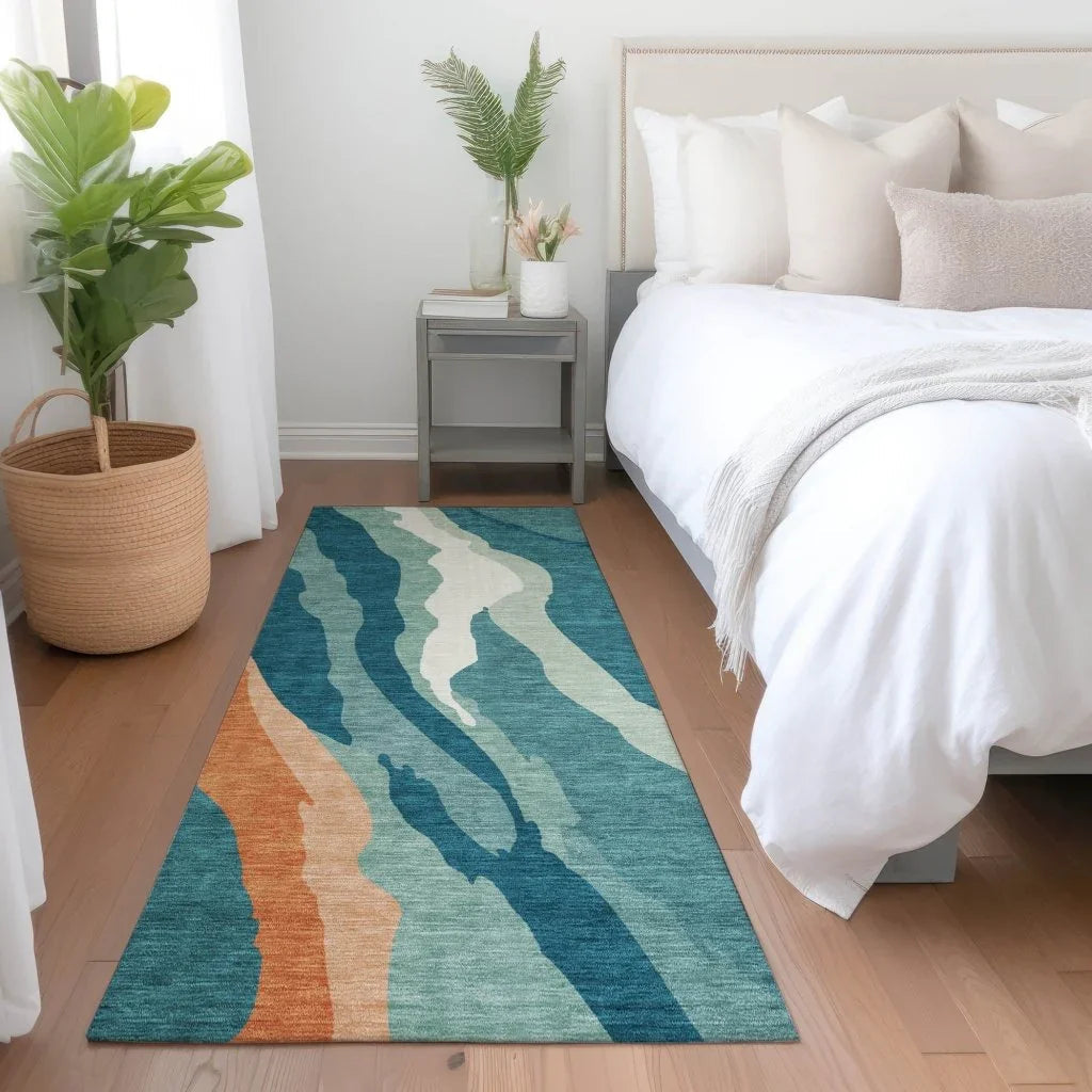 LOOMLAN Rugs Petala Teal Washable Indoor-Outdoor Rug