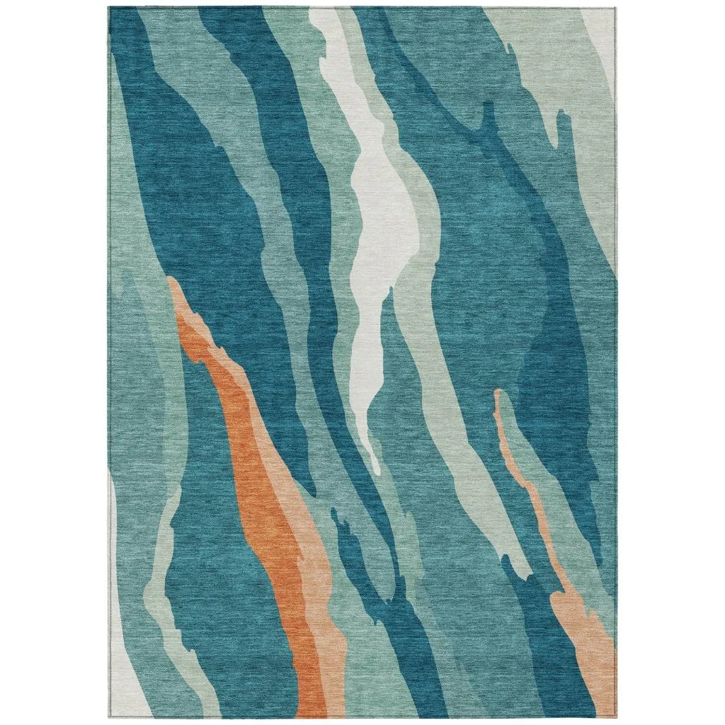 LOOMLAN Rugs Petala Teal Washable Indoor-Outdoor Rug