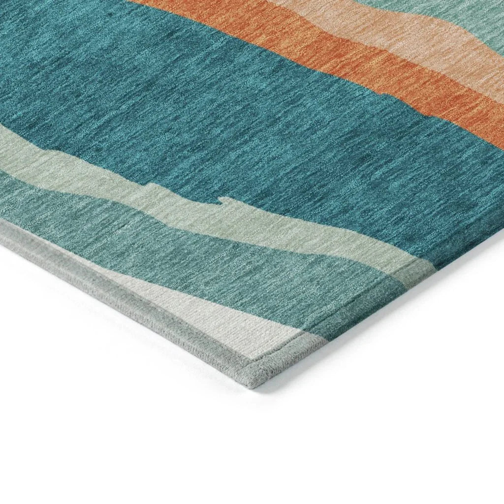 LOOMLAN Rugs Petala Teal Washable Indoor-Outdoor Rug