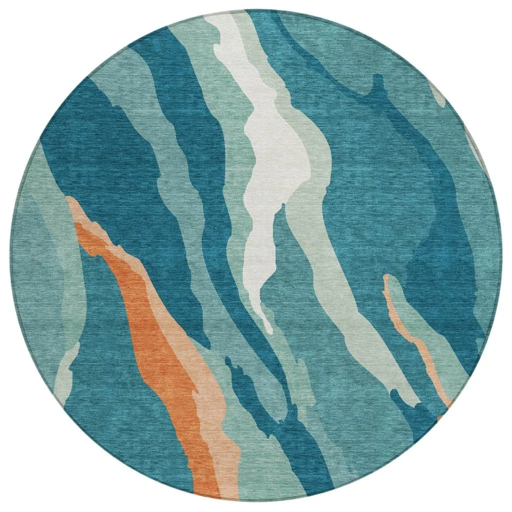 LOOMLAN Rugs Petala Teal Washable Indoor-Outdoor Rug