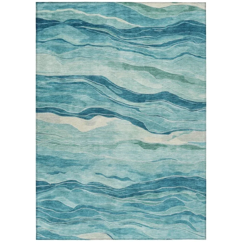 LOOMLAN Rugs Prestina Teal Washable Indoor-Outdoor Rug