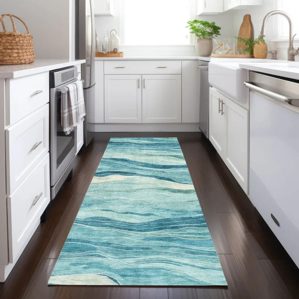 LOOMLAN Rugs Prestina Teal Washable Indoor-Outdoor Rug