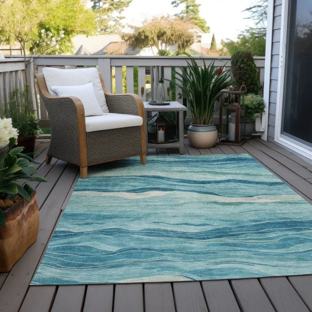 LOOMLAN Rugs Prestina Teal Washable Indoor-Outdoor Rug