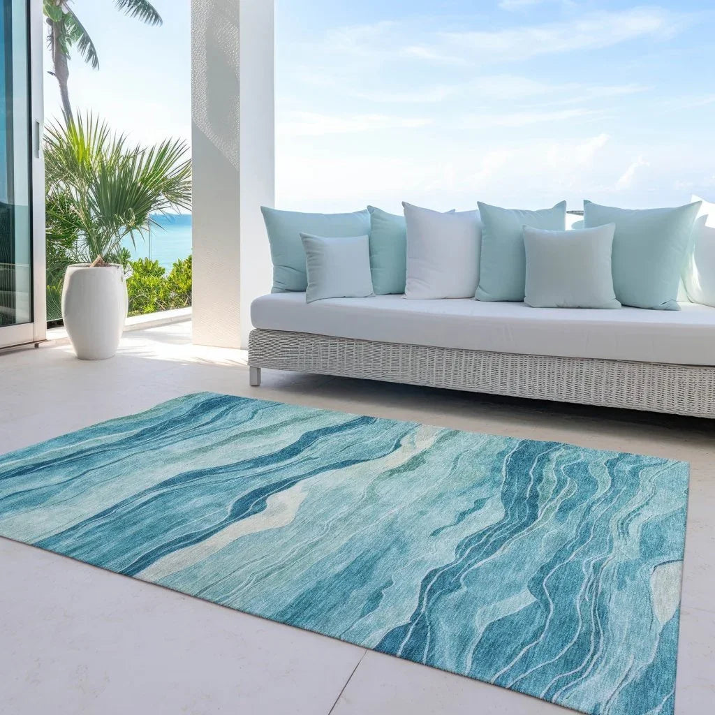 LOOMLAN Rugs Prestina Teal Washable Indoor-Outdoor Rug