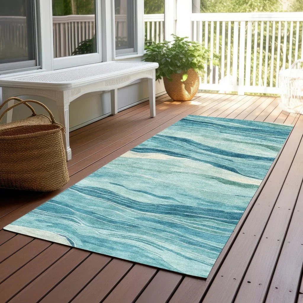 LOOMLAN Rugs Prestina Teal Washable Indoor-Outdoor Rug