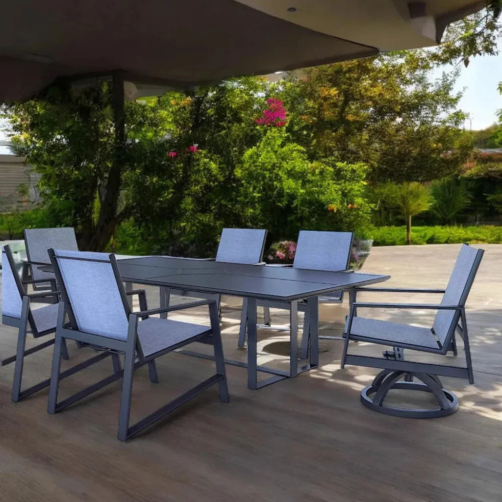 Prism Aluminum Sling Dining Set Table Seats 6 - LOOMLAN - Castelle - Outdoor Dining Sets