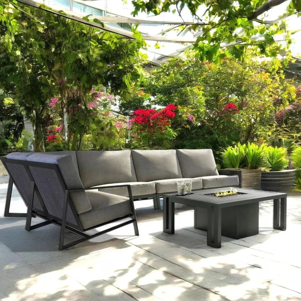 Prism Sectional Sofa Set With Firepit Table - LOOMLAN - Castelle - Outdoor Lounge Sets
