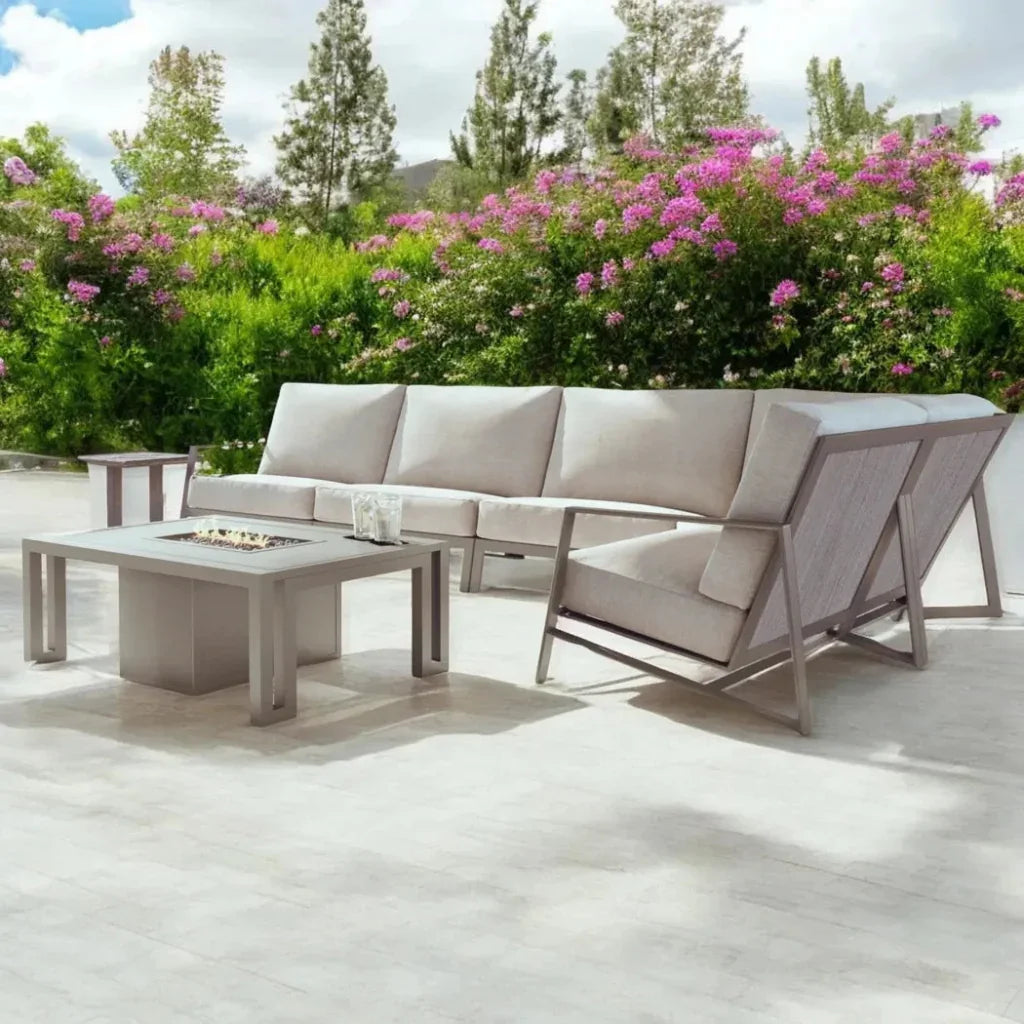Prism Sectional Sofa Set With Firepit Table - LOOMLAN - Castelle - Outdoor Lounge Sets