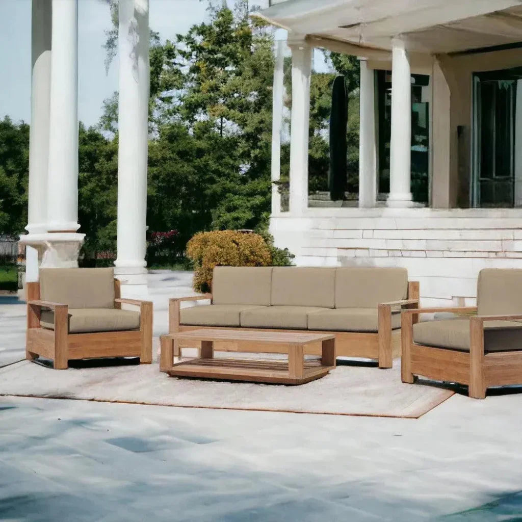 Qube 4PC Teak Outdoor Patio Deep Set Sunbrella Cushion - LOOMLAN - HiTeak - Outdoor Lounge Sets