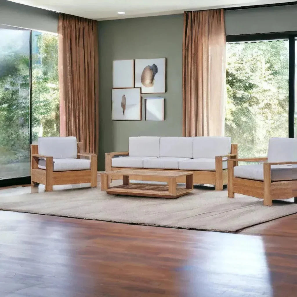 Qube 4PC Teak Outdoor Patio Deep Set Sunbrella Cushion - LOOMLAN - HiTeak - Outdoor Lounge Sets