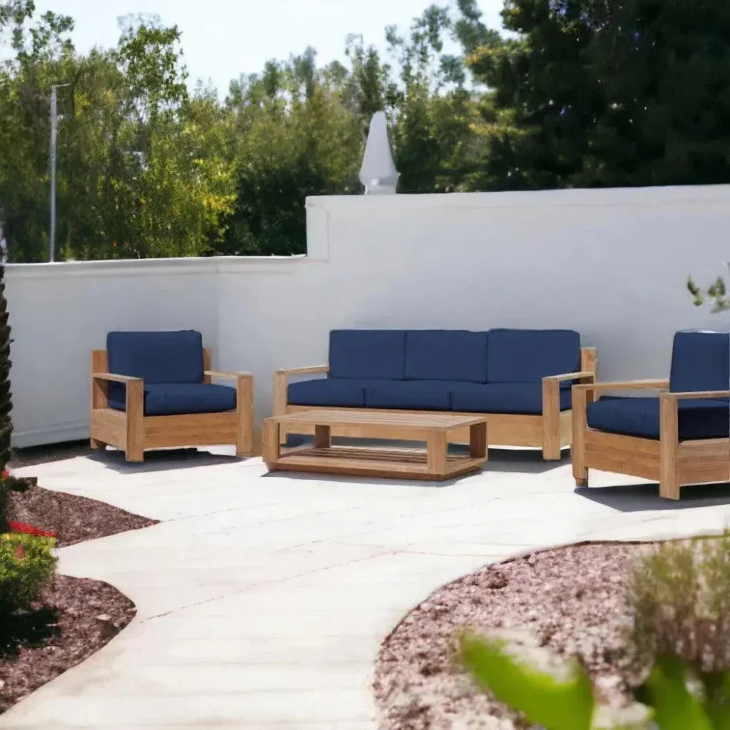 Qube 4PC Teak Outdoor Patio Deep Set Sunbrella Cushion - LOOMLAN - HiTeak - Outdoor Lounge Sets