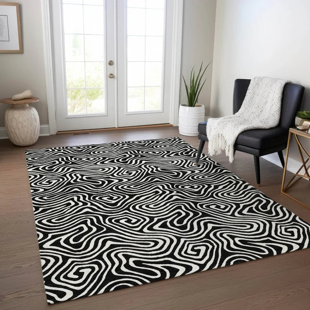 LOOMLAN Rugs Raya Black Washable Indoor-Outdoor Rug