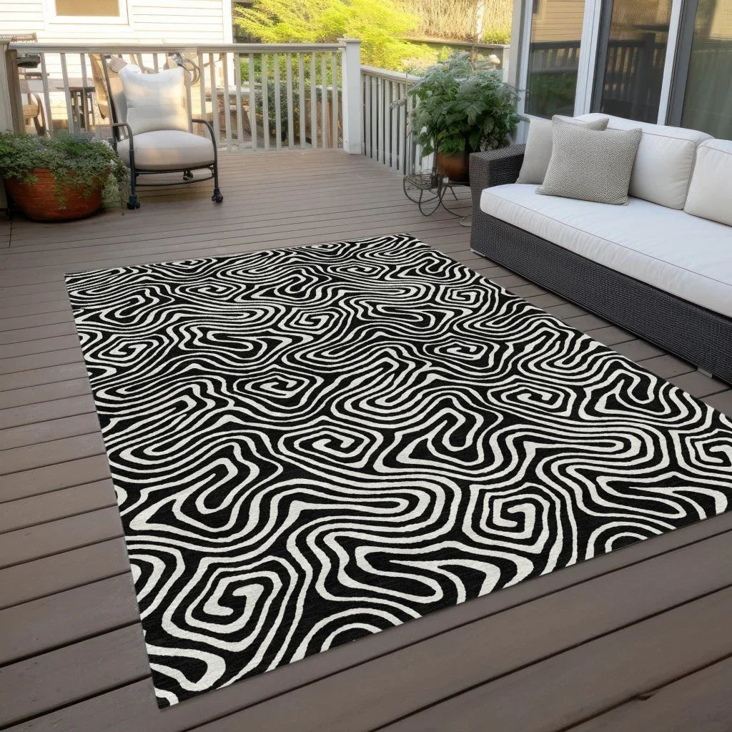 LOOMLAN Rugs Raya Black Washable Indoor-Outdoor Rug
