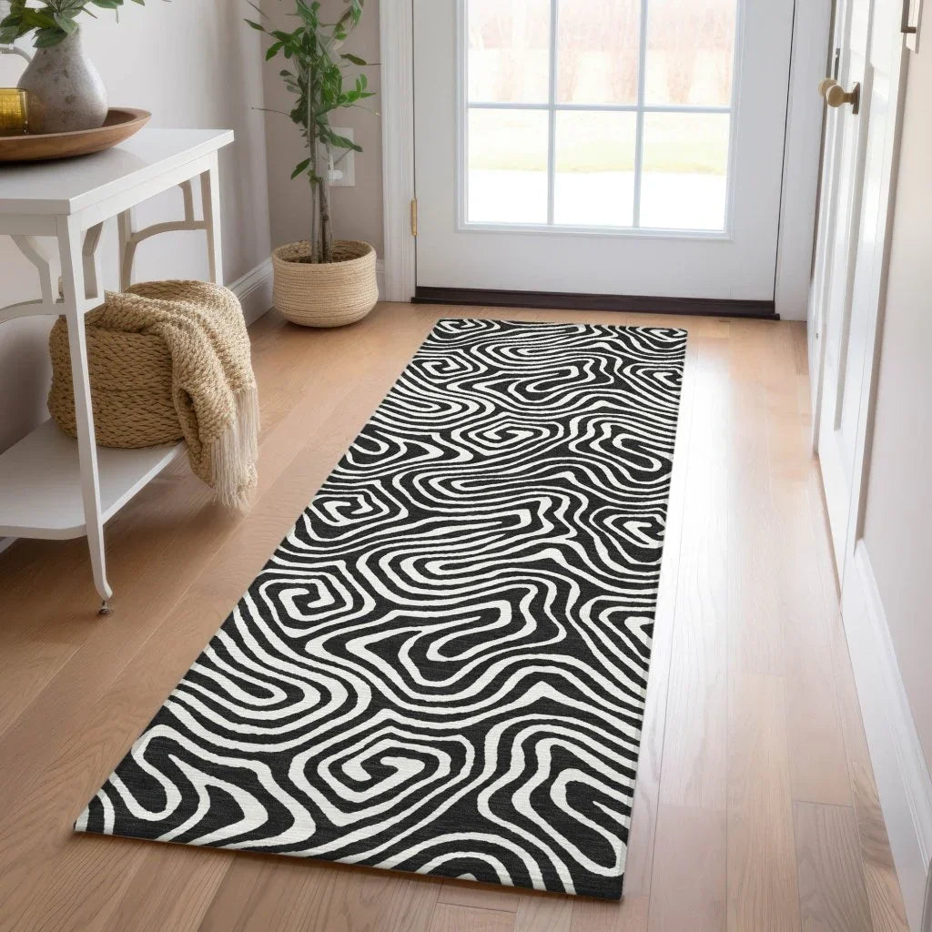 LOOMLAN Rugs Raya Black Washable Indoor-Outdoor Rug