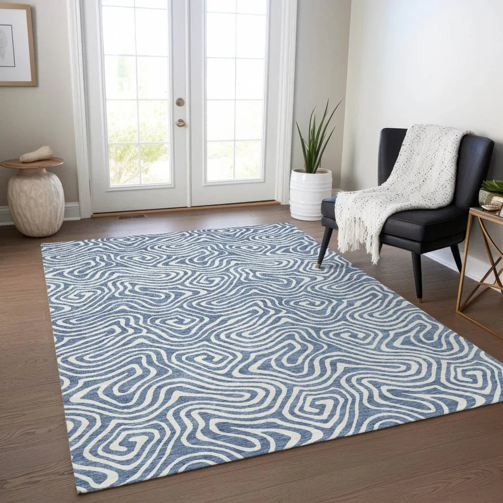 LOOMLAN Rugs Raya Blue Washable Indoor-Outdoor Rug