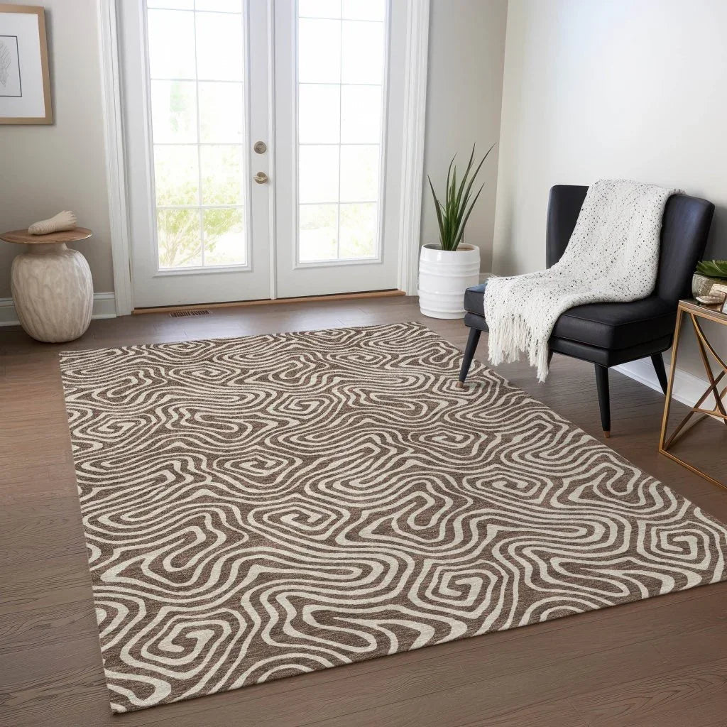 LOOMLAN Rugs Raya Brown Washable Indoor-Outdoor Rug