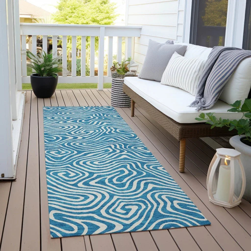 LOOMLAN Rugs Raya Teal Washable Indoor-Outdoor Rug
