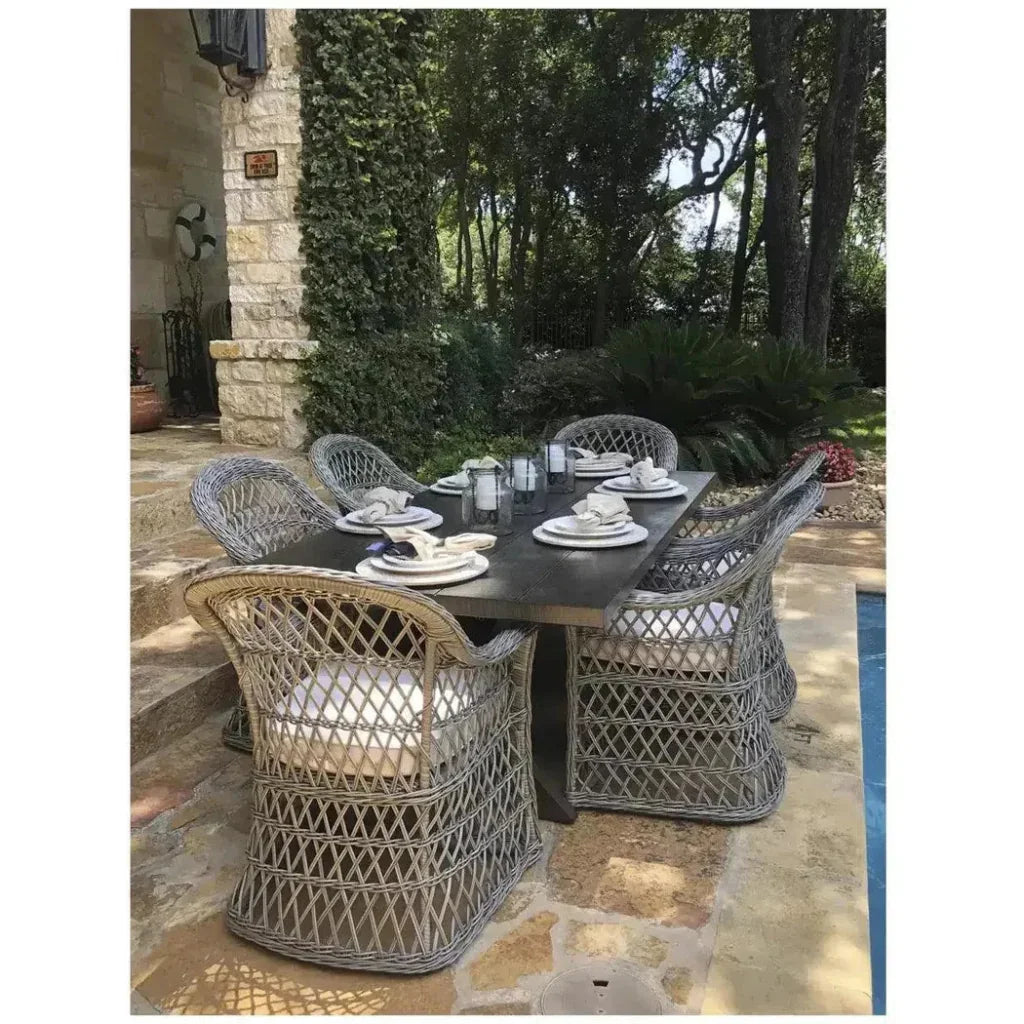 LOOMLAN Rectangular 7PC Outdoor Dining Set Wicker Armchairs