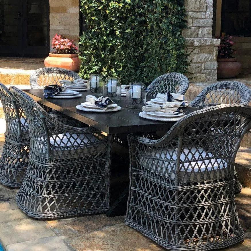 LOOMLAN Rectangular 7PC Outdoor Dining Set Wicker Armchairs