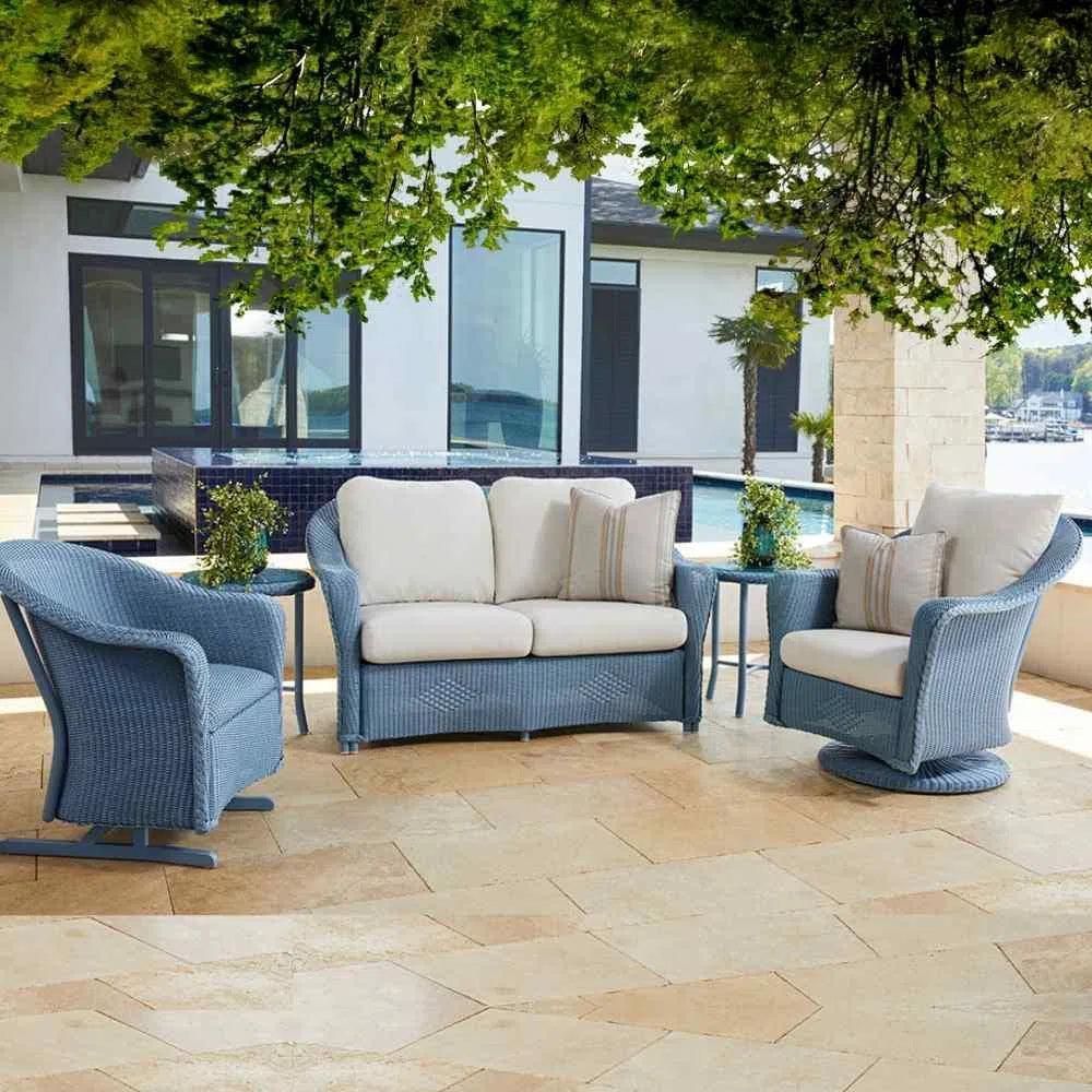 Lloyd Flanders Reflections Wicker Glider Loveseat Sunbrella Cushions